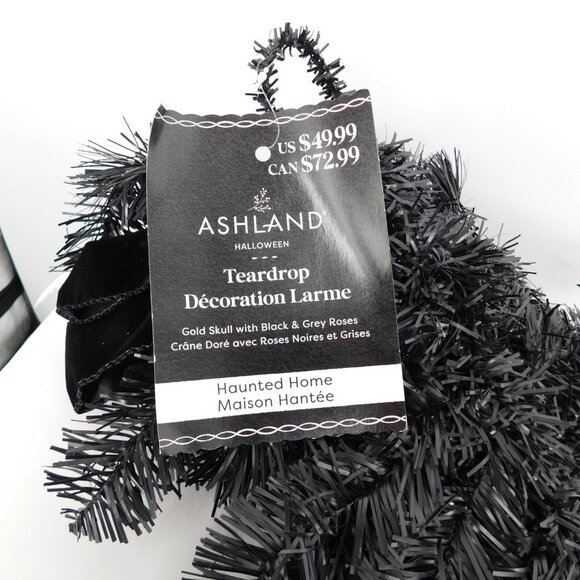 Ashland Halloween Teardrop Swag Wreath Haunted Home Gold Skull Black Gray Roses - Picture 10 of 10